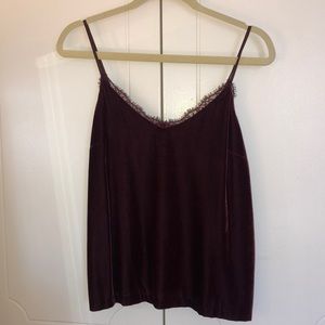 Marciano Velvet Maroon Cami with Lace Details